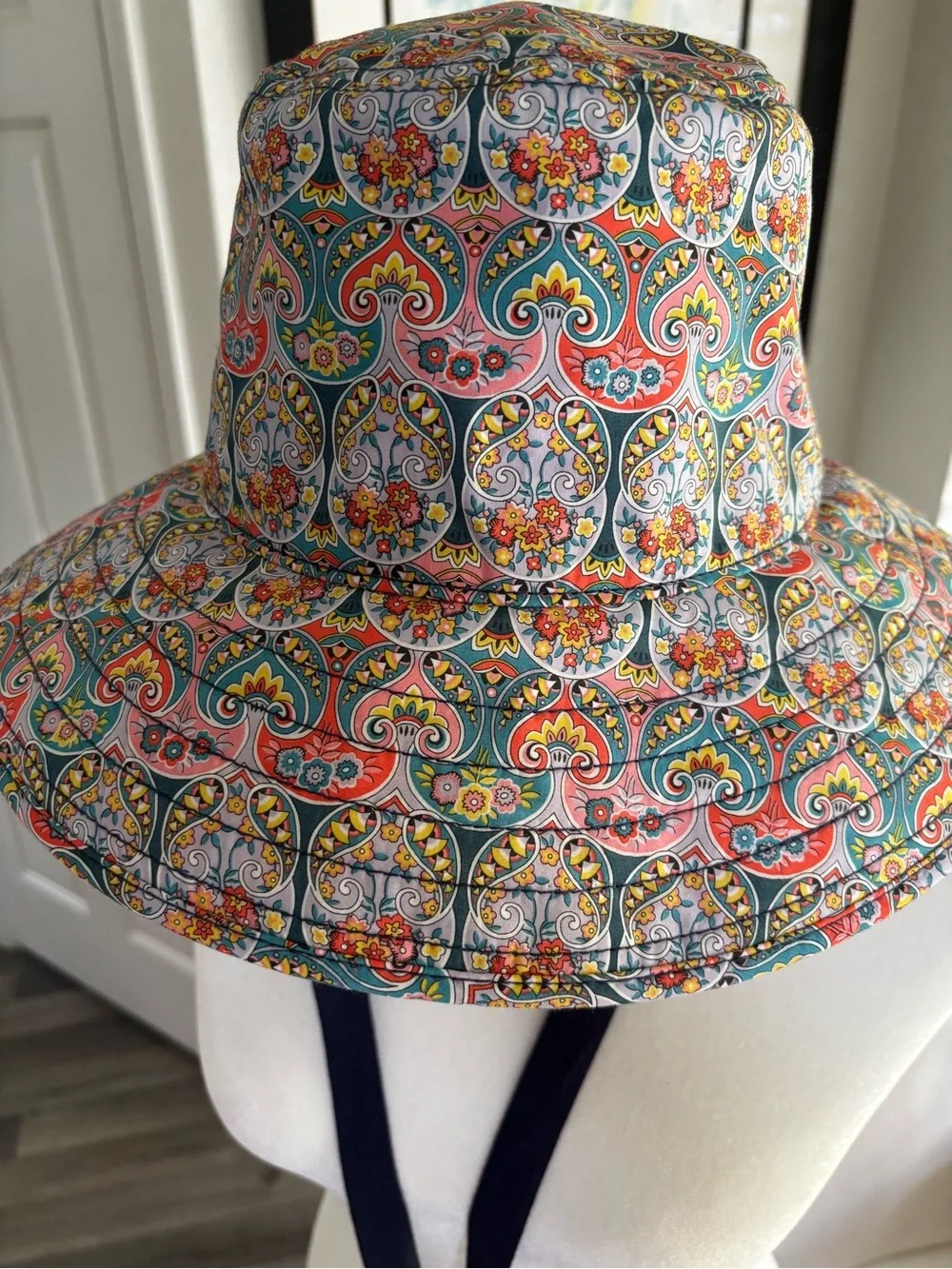 J. Crew Liberty Of London Multicolor Paisley Bucket Hat with Navy Chin Ties